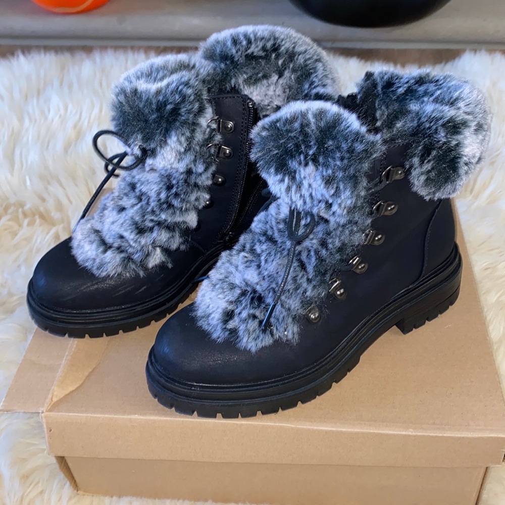 Steve Madden fur ankle construction boots